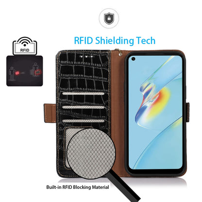 RFID Blocking Wallet Case for Oppo A58 4G , Genuine Cow Leather Stand Phone Cover