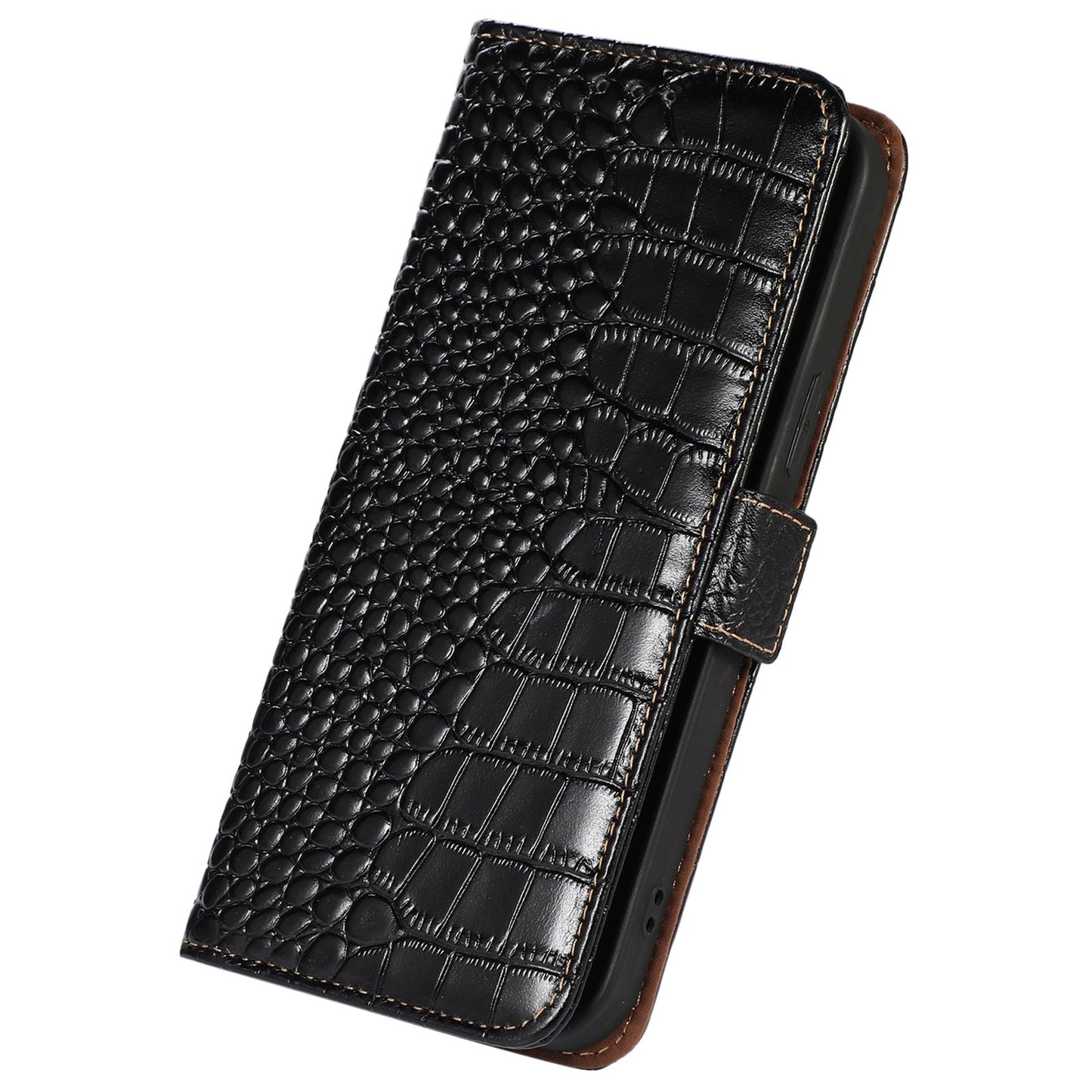 RFID Blocking Wallet Case for Oppo A58 4G , Genuine Cow Leather Stand Phone Cover
