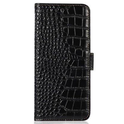 RFID Blocking Wallet Case for Oppo A58 4G , Genuine Cow Leather Stand Phone Cover