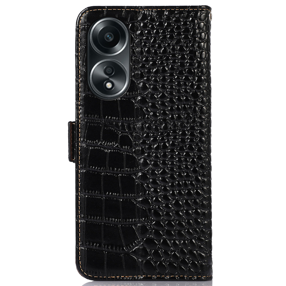 RFID Blocking Wallet Case for Oppo A58 4G , Genuine Cow Leather Stand Phone Cover