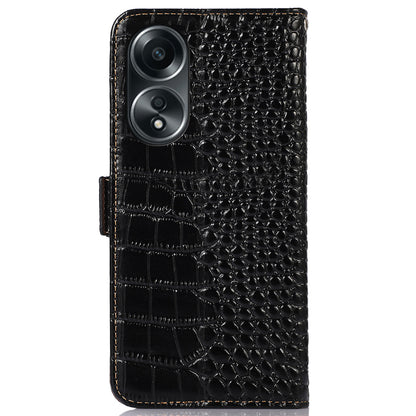 RFID Blocking Wallet Case for Oppo A58 4G , Genuine Cow Leather Stand Phone Cover