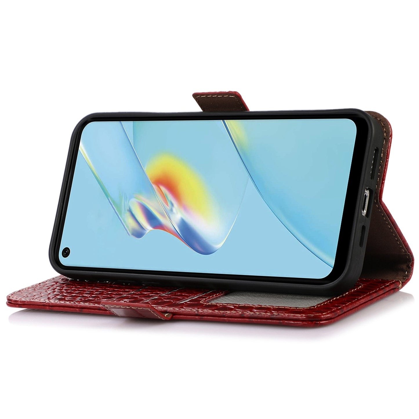 RFID Blocking Wallet Case for Oppo A58 4G , Genuine Cow Leather Stand Phone Cover