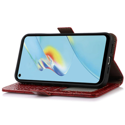 RFID Blocking Wallet Case for Oppo A58 4G , Genuine Cow Leather Stand Phone Cover
