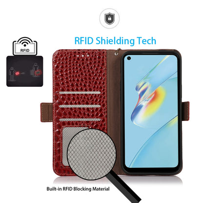 RFID Blocking Wallet Case for Oppo A58 4G , Genuine Cow Leather Stand Phone Cover