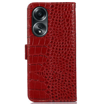 RFID Blocking Wallet Case for Oppo A58 4G , Genuine Cow Leather Stand Phone Cover