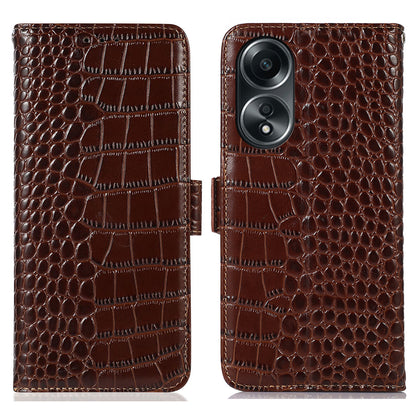 RFID Blocking Wallet Case for Oppo A58 4G , Genuine Cow Leather Stand Phone Cover