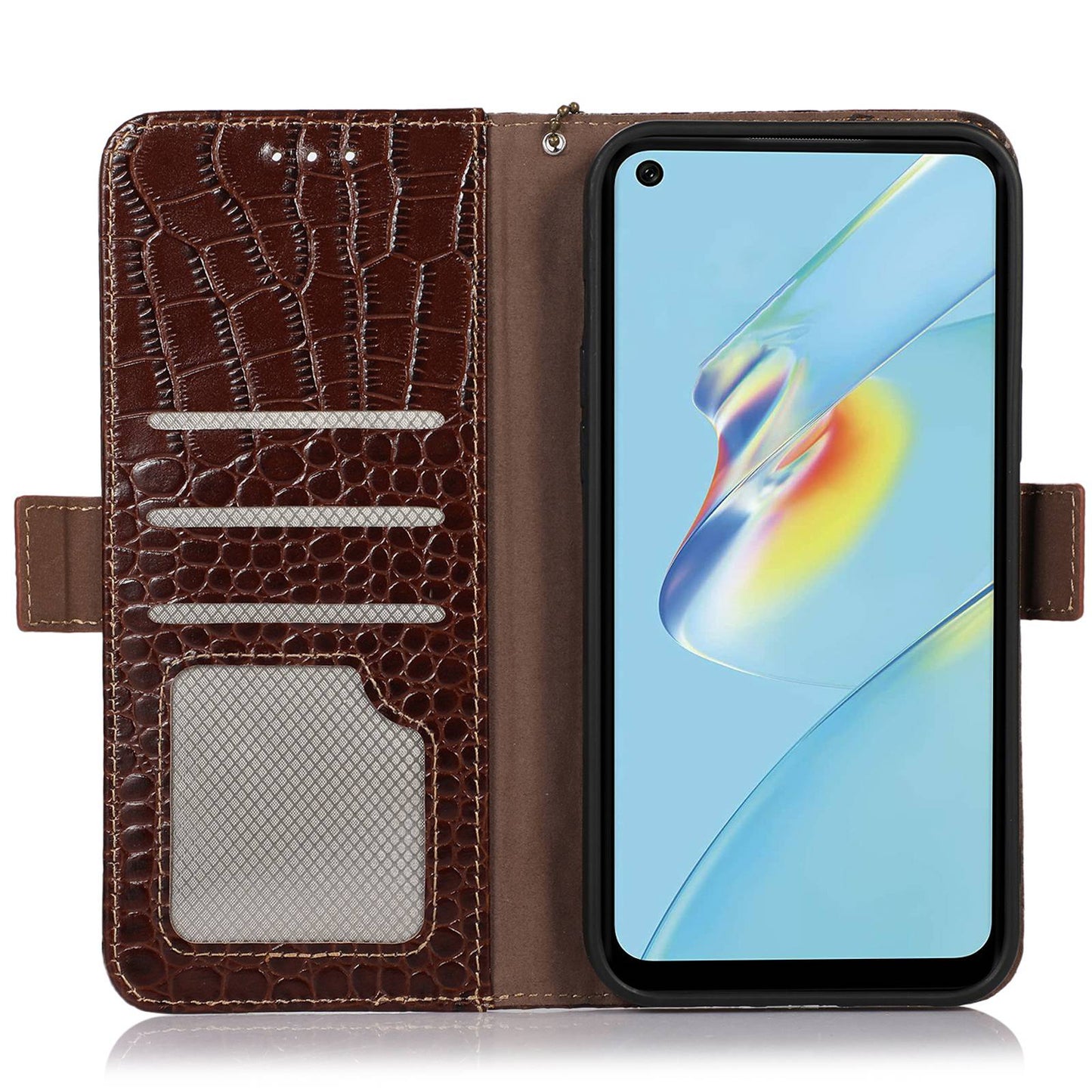 RFID Blocking Wallet Case for Oppo A58 4G , Genuine Cow Leather Stand Phone Cover