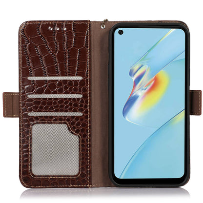 RFID Blocking Wallet Case for Oppo A58 4G , Genuine Cow Leather Stand Phone Cover