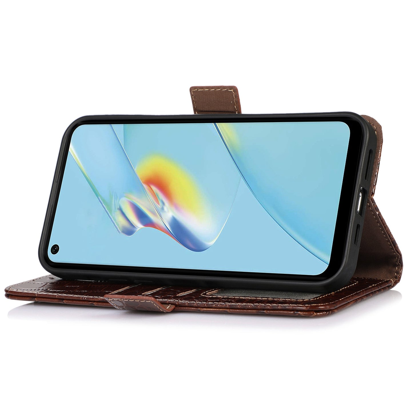 RFID Blocking Wallet Case for Oppo A58 4G , Genuine Cow Leather Stand Phone Cover