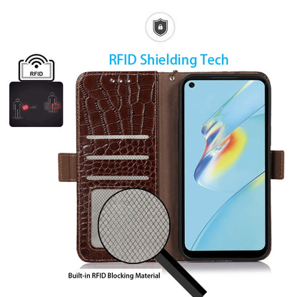 RFID Blocking Wallet Case for Oppo A58 4G , Genuine Cow Leather Stand Phone Cover