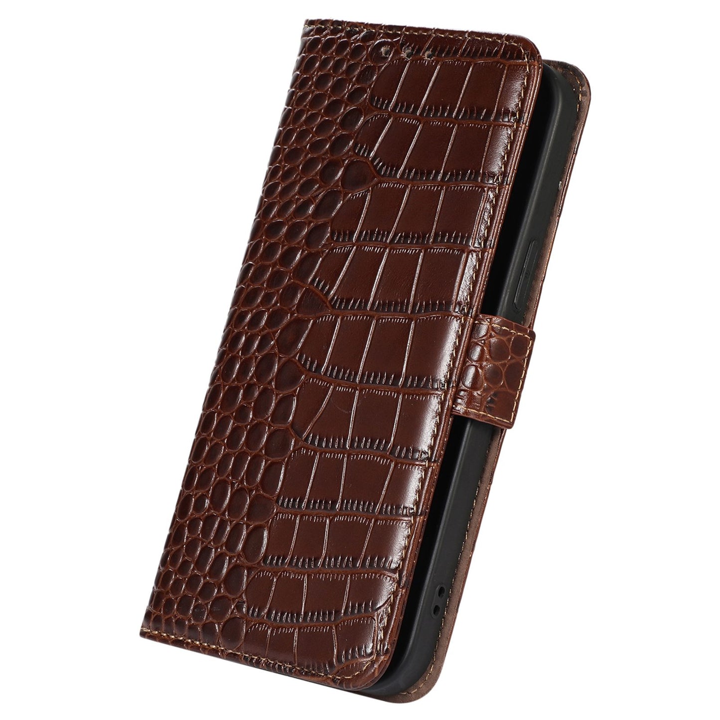 RFID Blocking Wallet Case for Oppo A58 4G , Genuine Cow Leather Stand Phone Cover