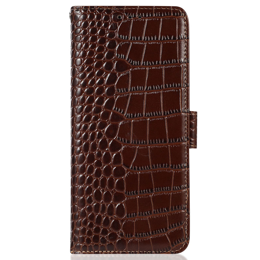 RFID Blocking Wallet Case for Oppo A58 4G , Genuine Cow Leather Stand Phone Cover