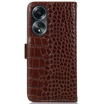 RFID Blocking Wallet Case for Oppo A58 4G , Genuine Cow Leather Stand Phone Cover