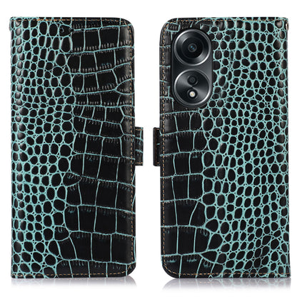 RFID Blocking Wallet Case for Oppo A58 4G , Genuine Cow Leather Stand Phone Cover