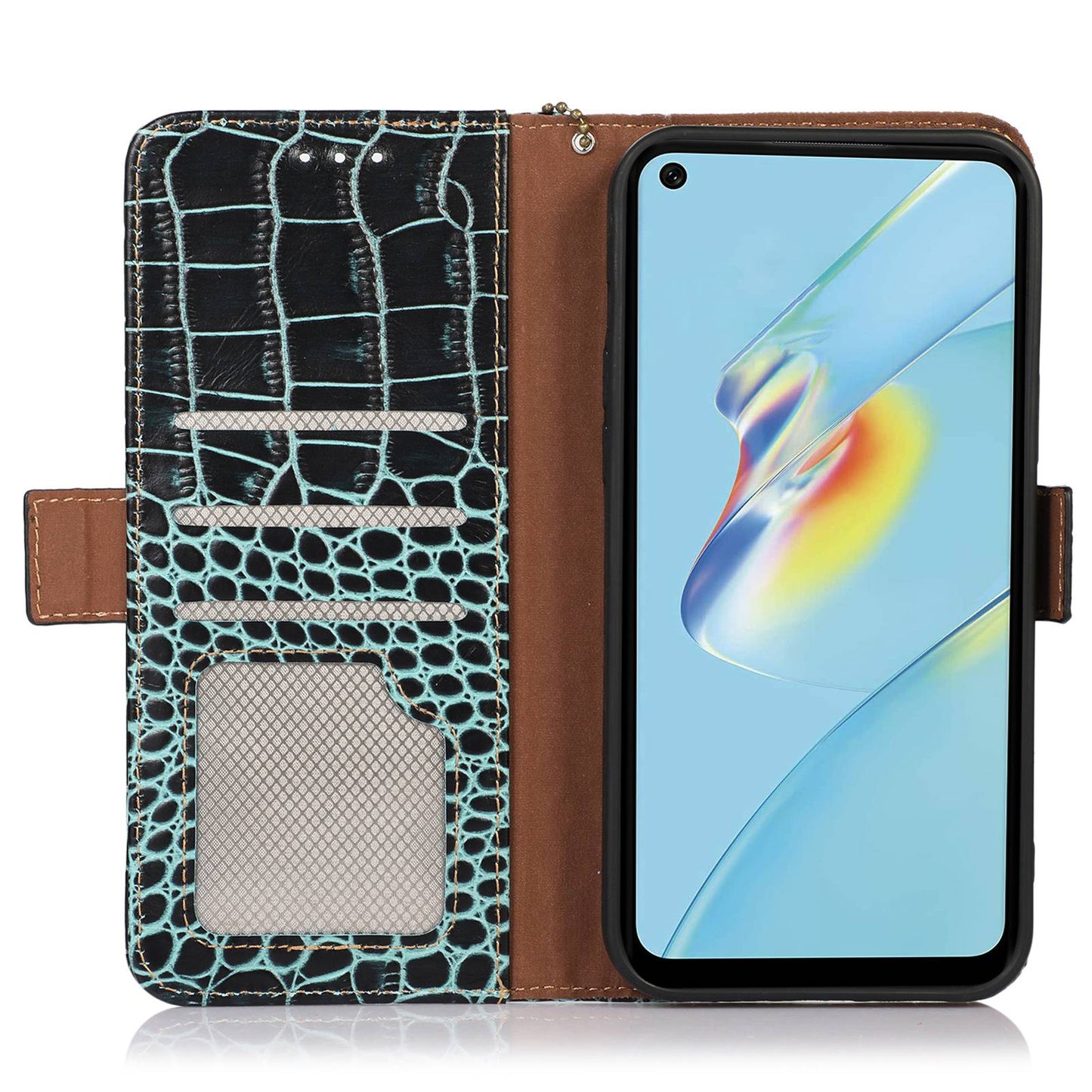 RFID Blocking Wallet Case for Oppo A58 4G , Genuine Cow Leather Stand Phone Cover