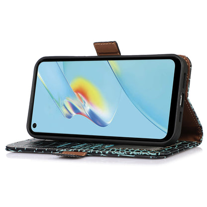 RFID Blocking Wallet Case for Oppo A58 4G , Genuine Cow Leather Stand Phone Cover