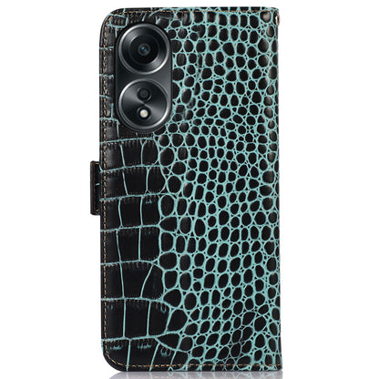RFID Blocking Wallet Case for Oppo A58 4G , Genuine Cow Leather Stand Phone Cover