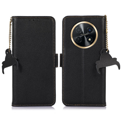 For Huawei nova Y91 4G / Enjoy 60X Wallet Phone Case RFID Blocking Genuine Cow Leather Litchi Texture Stand Cover
