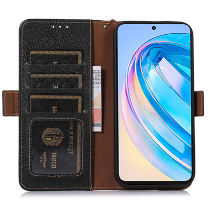For Huawei nova Y91 4G / Enjoy 60X Wallet Phone Case RFID Blocking Genuine Cow Leather Litchi Texture Stand Cover
