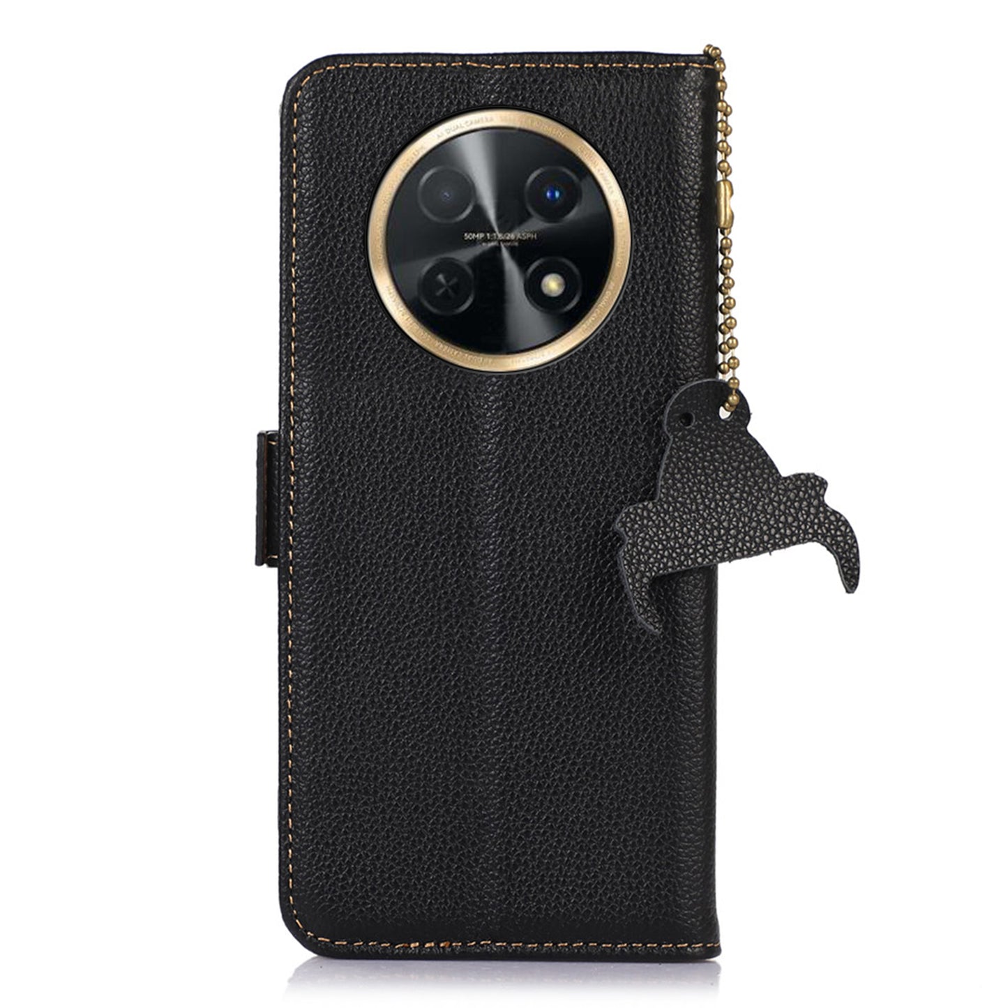 For Huawei nova Y91 4G / Enjoy 60X Wallet Phone Case RFID Blocking Genuine Cow Leather Litchi Texture Stand Cover