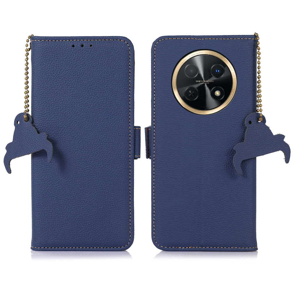For Huawei nova Y91 4G / Enjoy 60X Wallet Phone Case RFID Blocking Genuine Cow Leather Litchi Texture Stand Cover