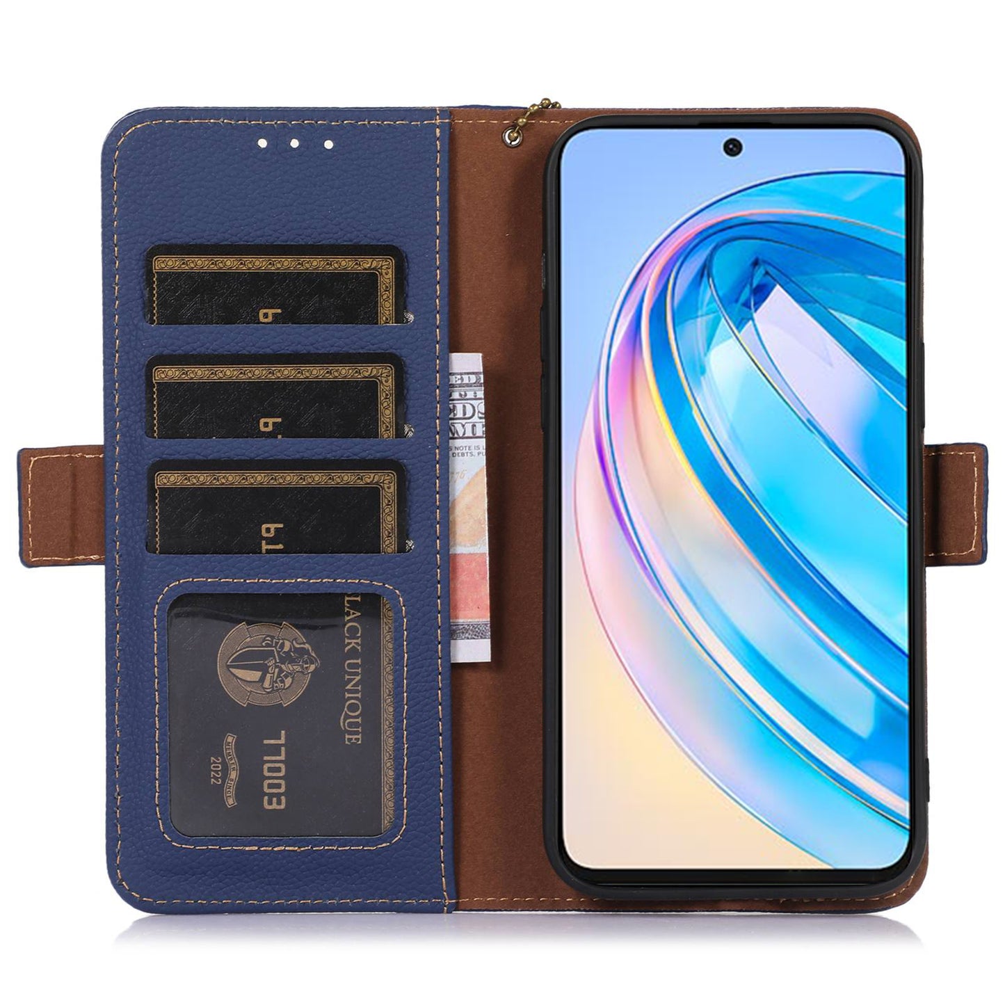 For Huawei nova Y91 4G / Enjoy 60X Wallet Phone Case RFID Blocking Genuine Cow Leather Litchi Texture Stand Cover