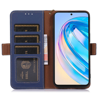 For Huawei nova Y91 4G / Enjoy 60X Wallet Phone Case RFID Blocking Genuine Cow Leather Litchi Texture Stand Cover