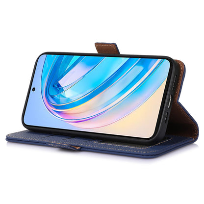 For Huawei nova Y91 4G / Enjoy 60X Wallet Phone Case RFID Blocking Genuine Cow Leather Litchi Texture Stand Cover