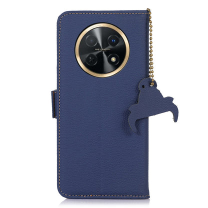 For Huawei nova Y91 4G / Enjoy 60X Wallet Phone Case RFID Blocking Genuine Cow Leather Litchi Texture Stand Cover