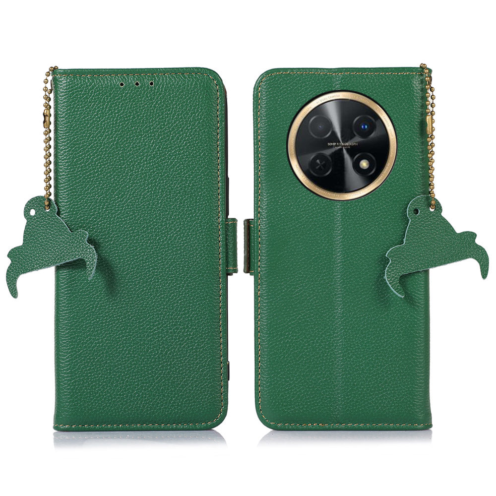 For Huawei nova Y91 4G / Enjoy 60X Wallet Phone Case RFID Blocking Genuine Cow Leather Litchi Texture Stand Cover
