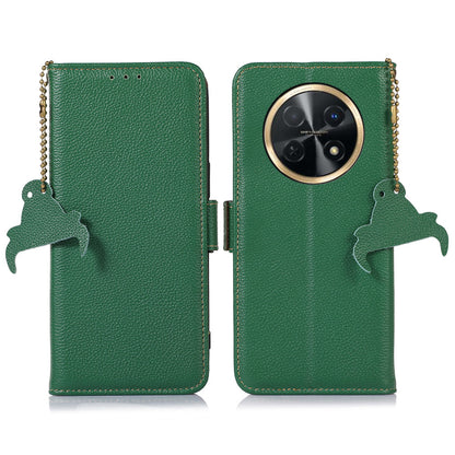 For Huawei nova Y91 4G / Enjoy 60X Wallet Phone Case RFID Blocking Genuine Cow Leather Litchi Texture Stand Cover