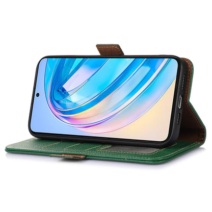 For Huawei nova Y91 4G / Enjoy 60X Wallet Phone Case RFID Blocking Genuine Cow Leather Litchi Texture Stand Cover