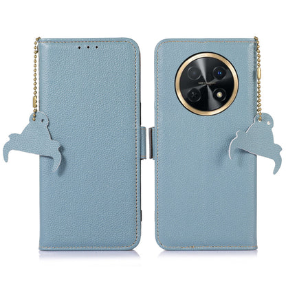 For Huawei nova Y91 4G / Enjoy 60X Wallet Phone Case RFID Blocking Genuine Cow Leather Litchi Texture Stand Cover