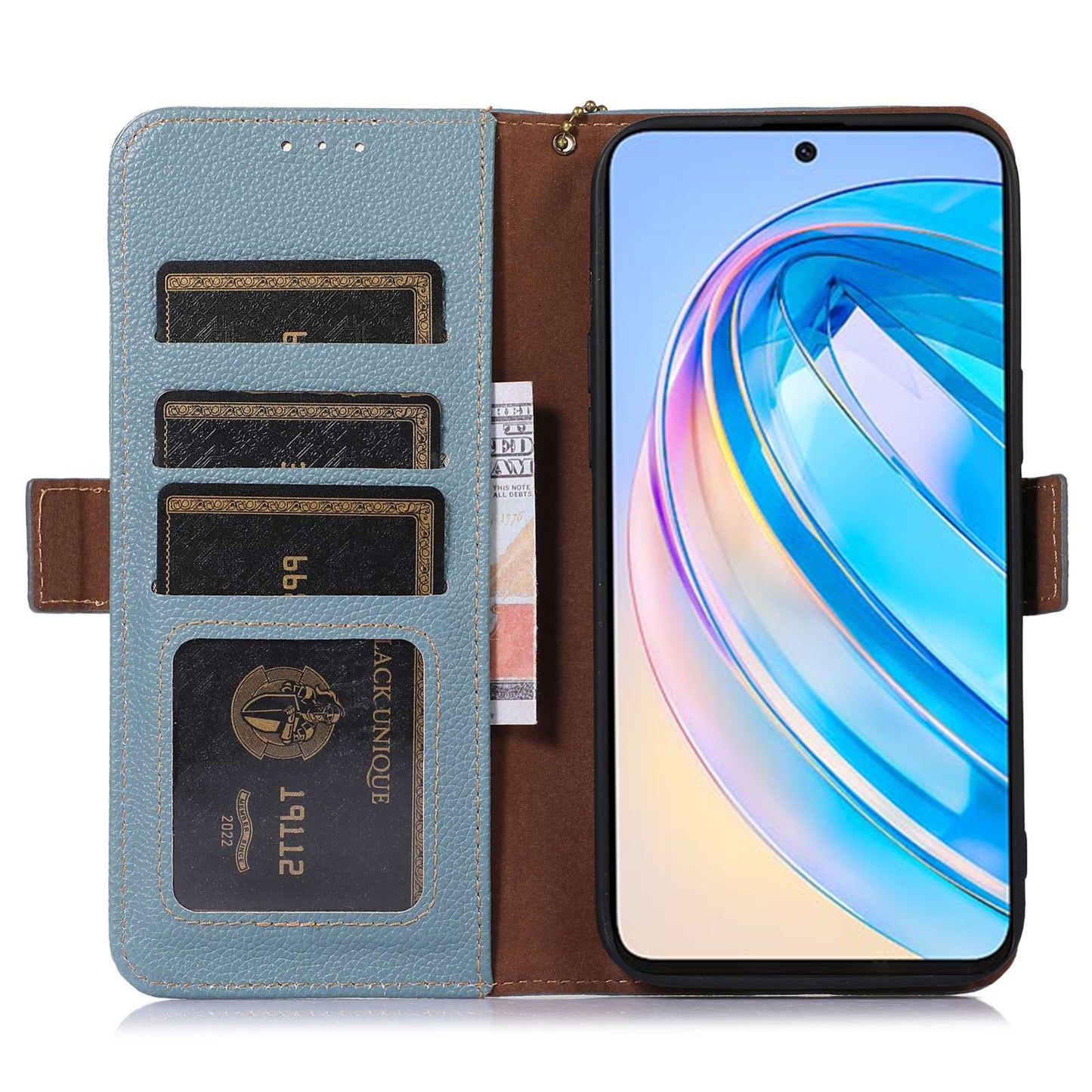 For Huawei nova Y91 4G / Enjoy 60X Wallet Phone Case RFID Blocking Genuine Cow Leather Litchi Texture Stand Cover