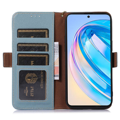 For Huawei nova Y91 4G / Enjoy 60X Wallet Phone Case RFID Blocking Genuine Cow Leather Litchi Texture Stand Cover