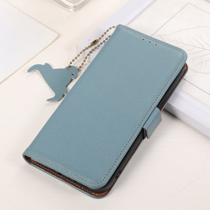 For Huawei nova Y91 4G / Enjoy 60X Wallet Phone Case RFID Blocking Genuine Cow Leather Litchi Texture Stand Cover