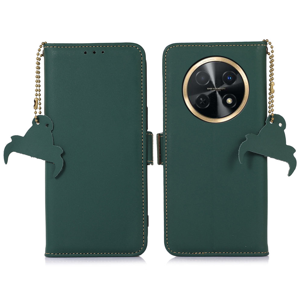 For Huawei nova Y91 4G / Enjoy 60X RFID Blocking Wallet Phone Case Stand Silky Feeling Genuine Cow Leather Cover