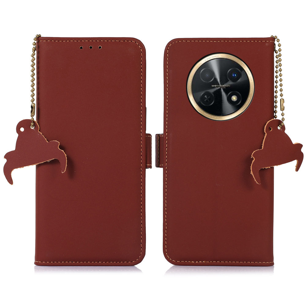 For Huawei nova Y91 4G / Enjoy 60X RFID Blocking Wallet Phone Case Stand Silky Feeling Genuine Cow Leather Cover