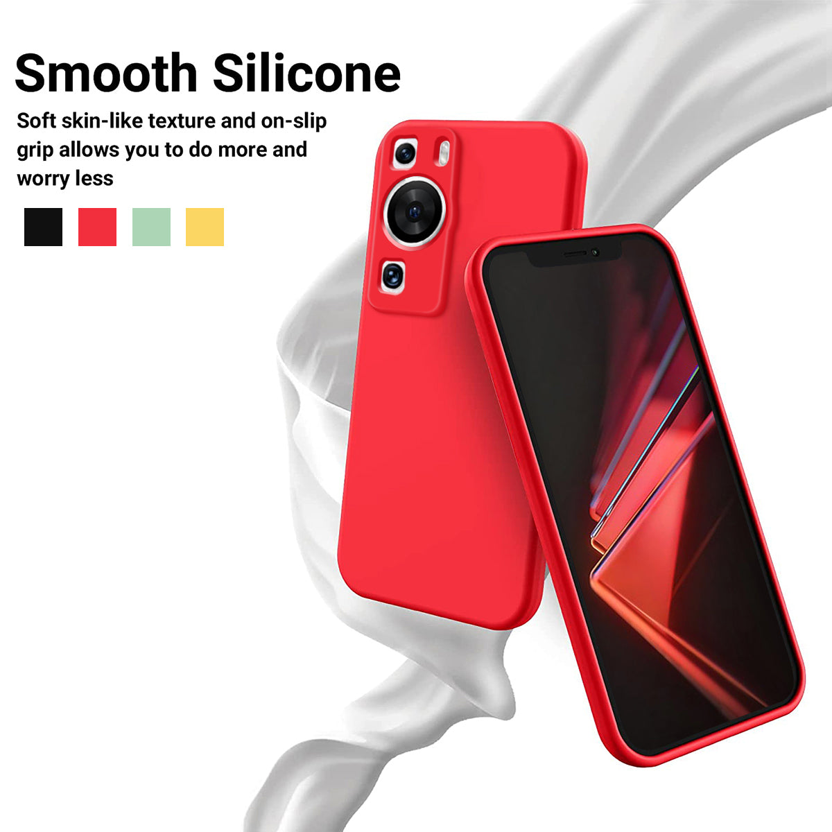 For Huawei P60 Pro / P60 Anti-Scratch Liquid Silicone Phone Case Soft Lining Shockproof Phone Cover with Strap