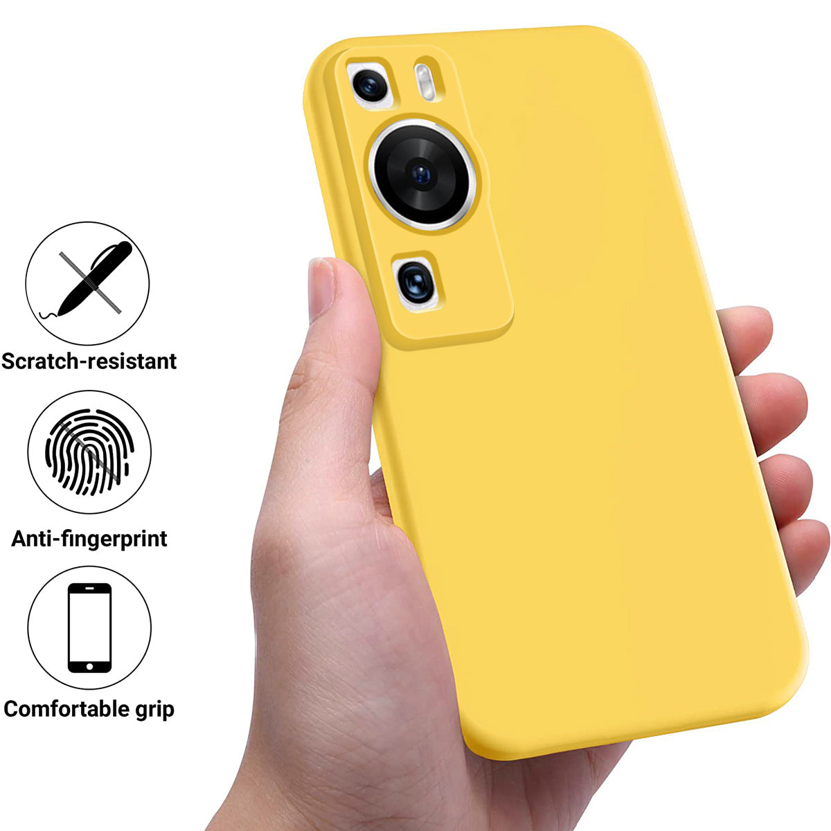 For Huawei P60 Pro / P60 Anti-Scratch Liquid Silicone Phone Case Soft Lining Shockproof Phone Cover with Strap