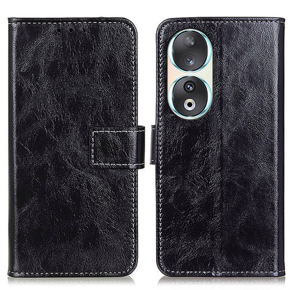 For Honor 90 Shockproof Case Crazy Horse Texture PU Leather Shell Stand Wallet Retro Phone Cover