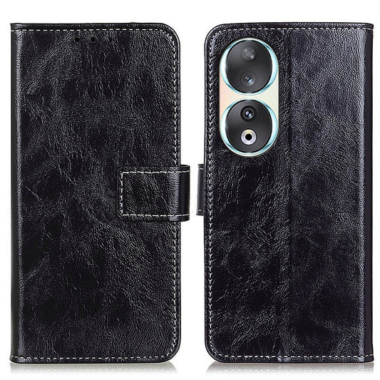 For Honor 90 Shockproof Case Crazy Horse Texture PU Leather Shell Stand Wallet Retro Phone Cover