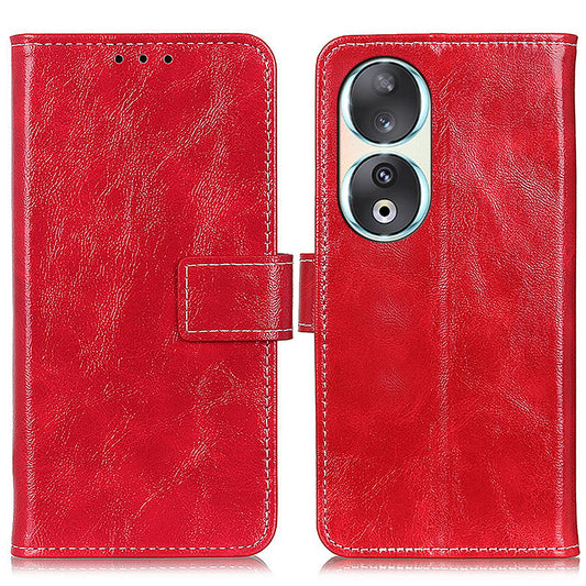 For Honor 90 Shockproof Case Crazy Horse Texture PU Leather Shell Stand Wallet Retro Phone Cover
