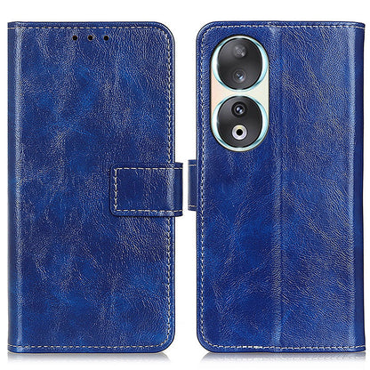 For Honor 90 Shockproof Case Crazy Horse Texture PU Leather Shell Stand Wallet Retro Phone Cover