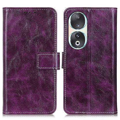 For Honor 90 Shockproof Case Crazy Horse Texture PU Leather Shell Stand Wallet Retro Phone Cover