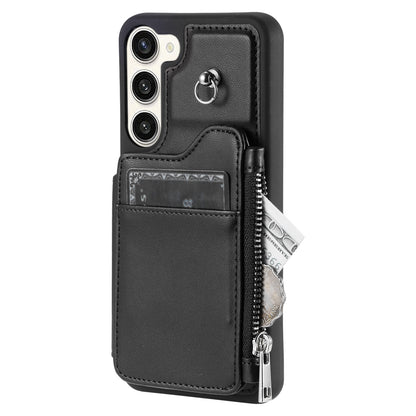 009 For Samsung Galaxy S23+ PU Leather Coated TPU Phone Case RFID Blocking Zipper Wallet Kickstand Cover with Wrist Strap
