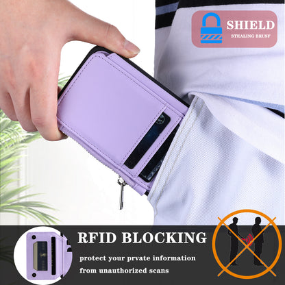 009 For Samsung Galaxy S23+ PU Leather Coated TPU Phone Case RFID Blocking Zipper Wallet Kickstand Cover with Wrist Strap