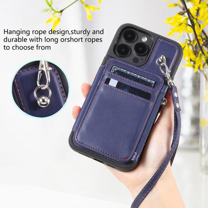 009 Kickstand Phone Case for iPhone 15 Pro , Zipper Wallet RFID Blocking PU+TPU Cover with Strap