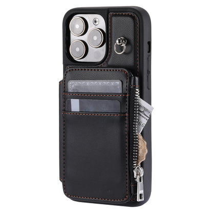 009 Protection Cover for iPhone 15 Pro Max , RFID Blocking PU+TPU Case Kickstand Zipper Wallet Shell with Strap