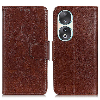 For Honor 90 Split Leather Wallet Stand Protective Case Nappa Texture Phone Cover